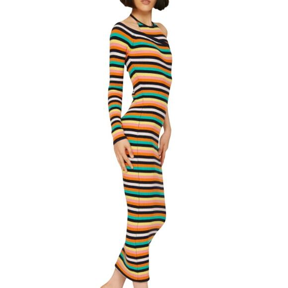 Monse Women XS Multicolor Striped One Shoulder Sweater Knit BodyCon Halter Dress - Picture 9 of 11